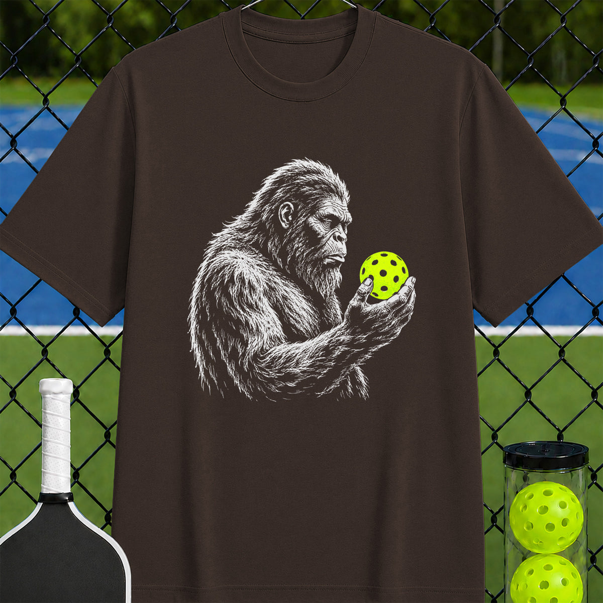 Sasquatch Neon Pickleball Thinker T-Shirt - Unisex