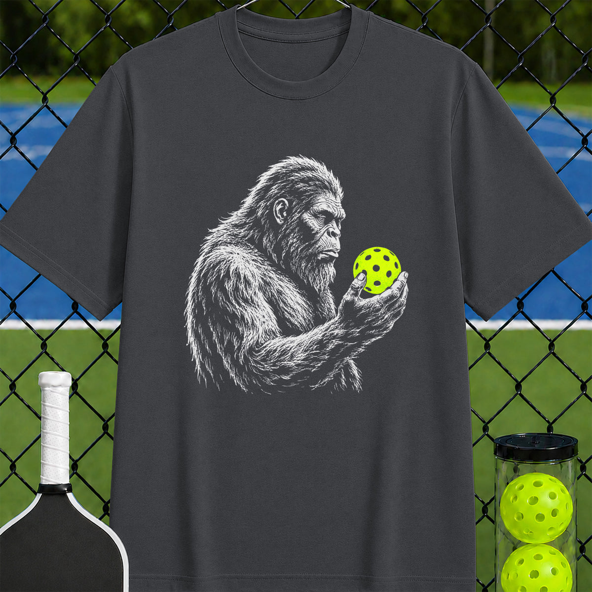 Sasquatch Neon Pickleball Thinker T-Shirt - Unisex