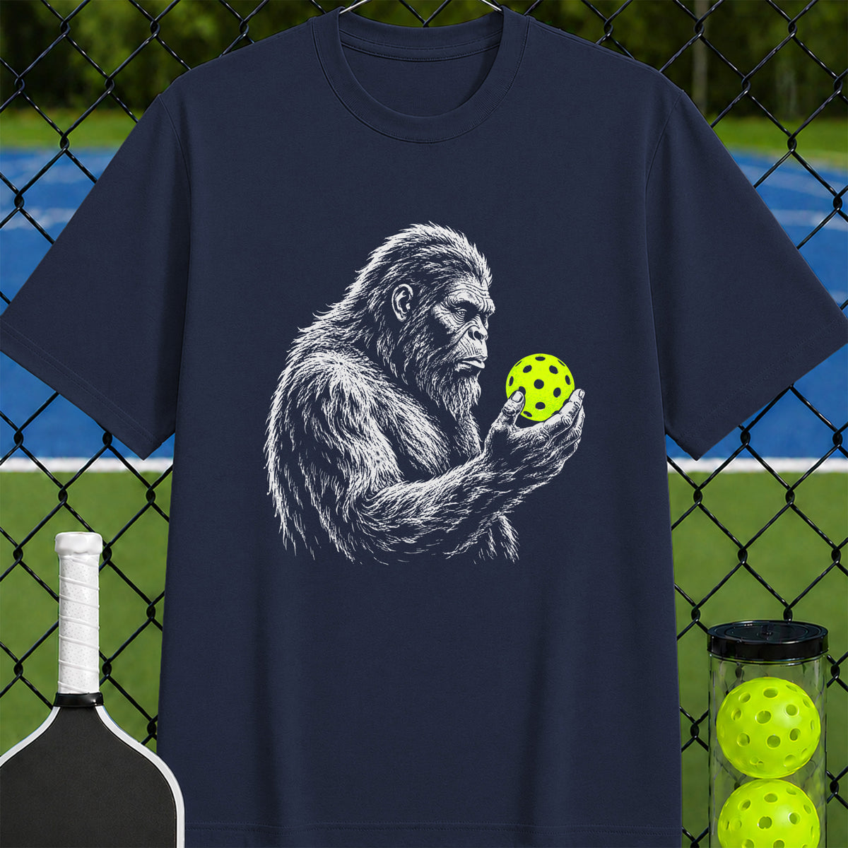 Sasquatch Neon Pickleball Thinker T-Shirt - Unisex