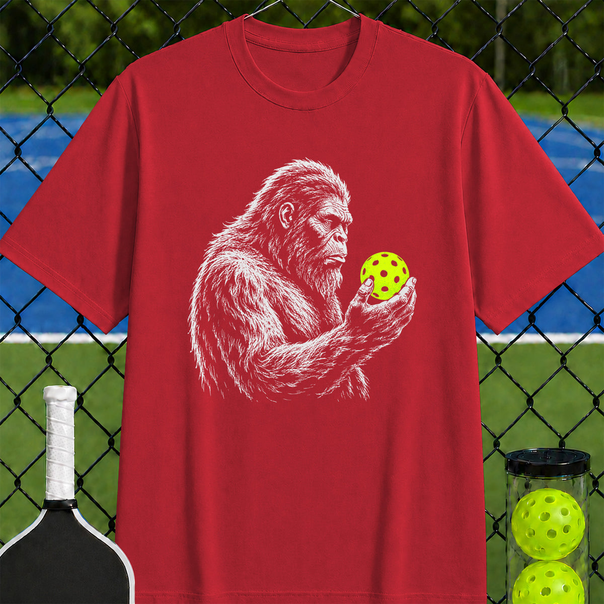 Sasquatch Neon Pickleball Thinker T-Shirt - Unisex