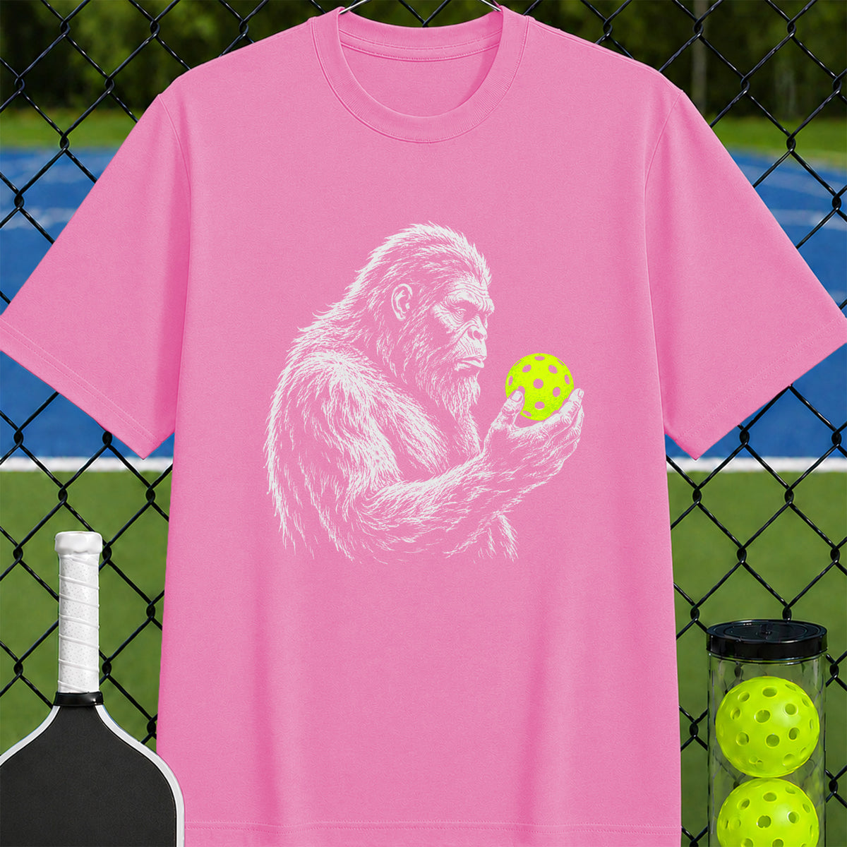 Sasquatch Neon Pickleball Thinker T-Shirt - Unisex