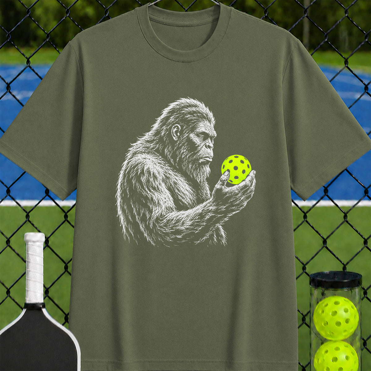 Sasquatch Neon Pickleball Thinker T-Shirt - Unisex