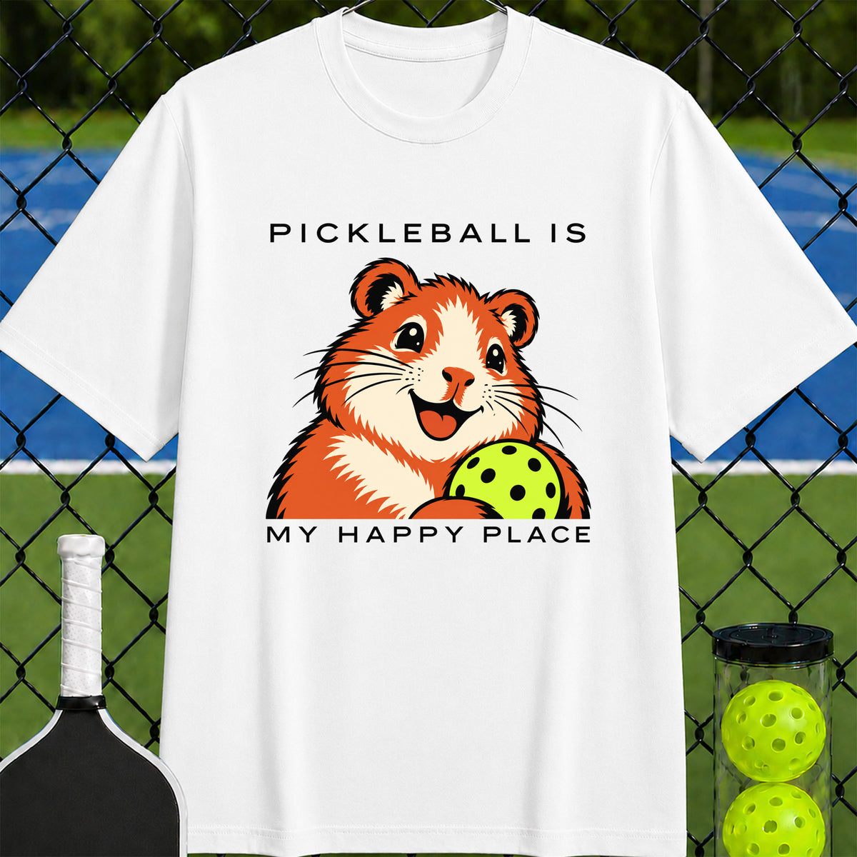 Pickleball Is My Happy Place Hamster T-Shirt - Unisex