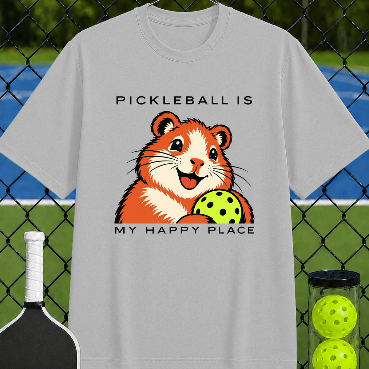 Pickleball Is My Happy Place Hamster T-Shirt - Unisex
