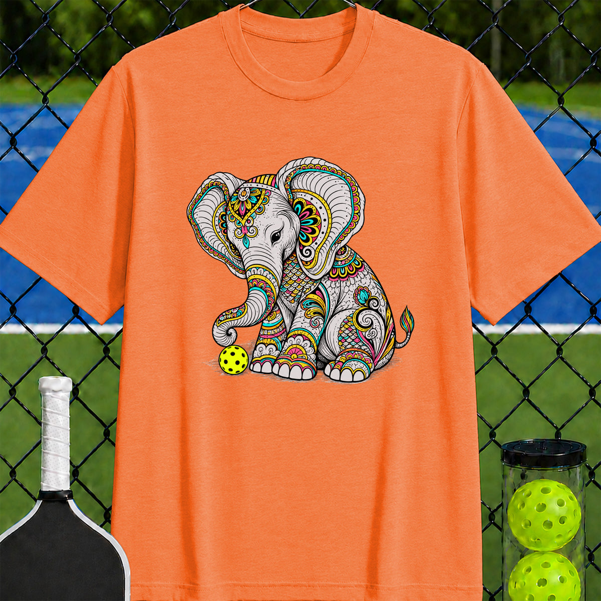 Patterned Pickleball Elephant T-Shirt - Unisex