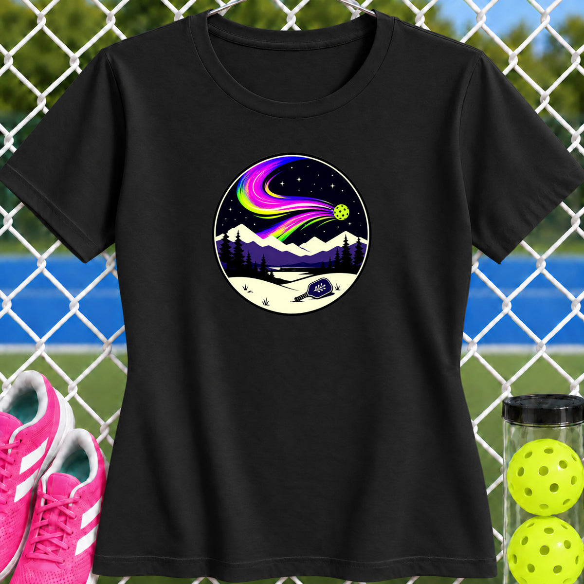 Women's Cut - Pickleball Northern Lights T-Shirt