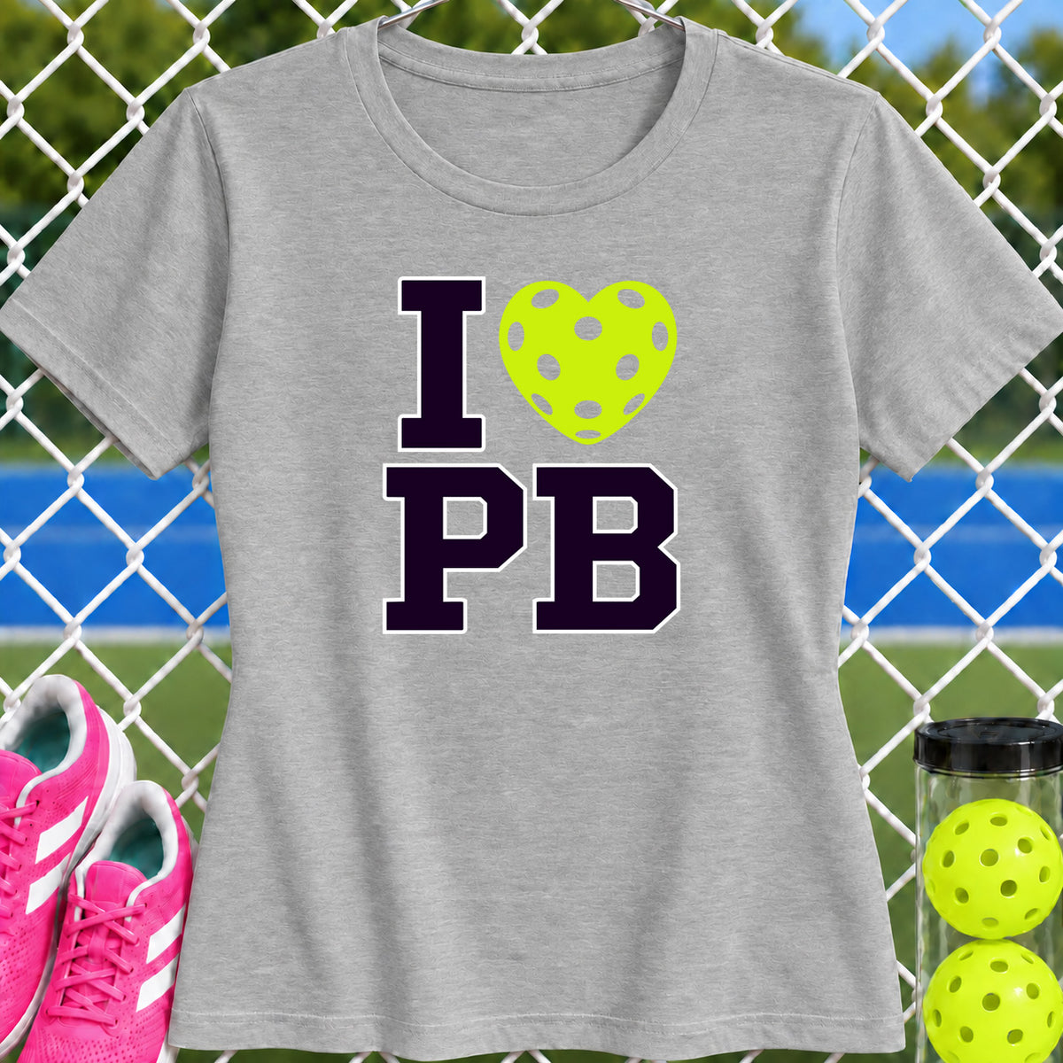 Women's Cut - I Heart Pickleball Stacked