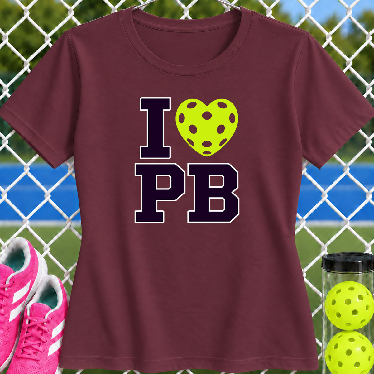 Women's Cut - I Heart Pickleball Stacked