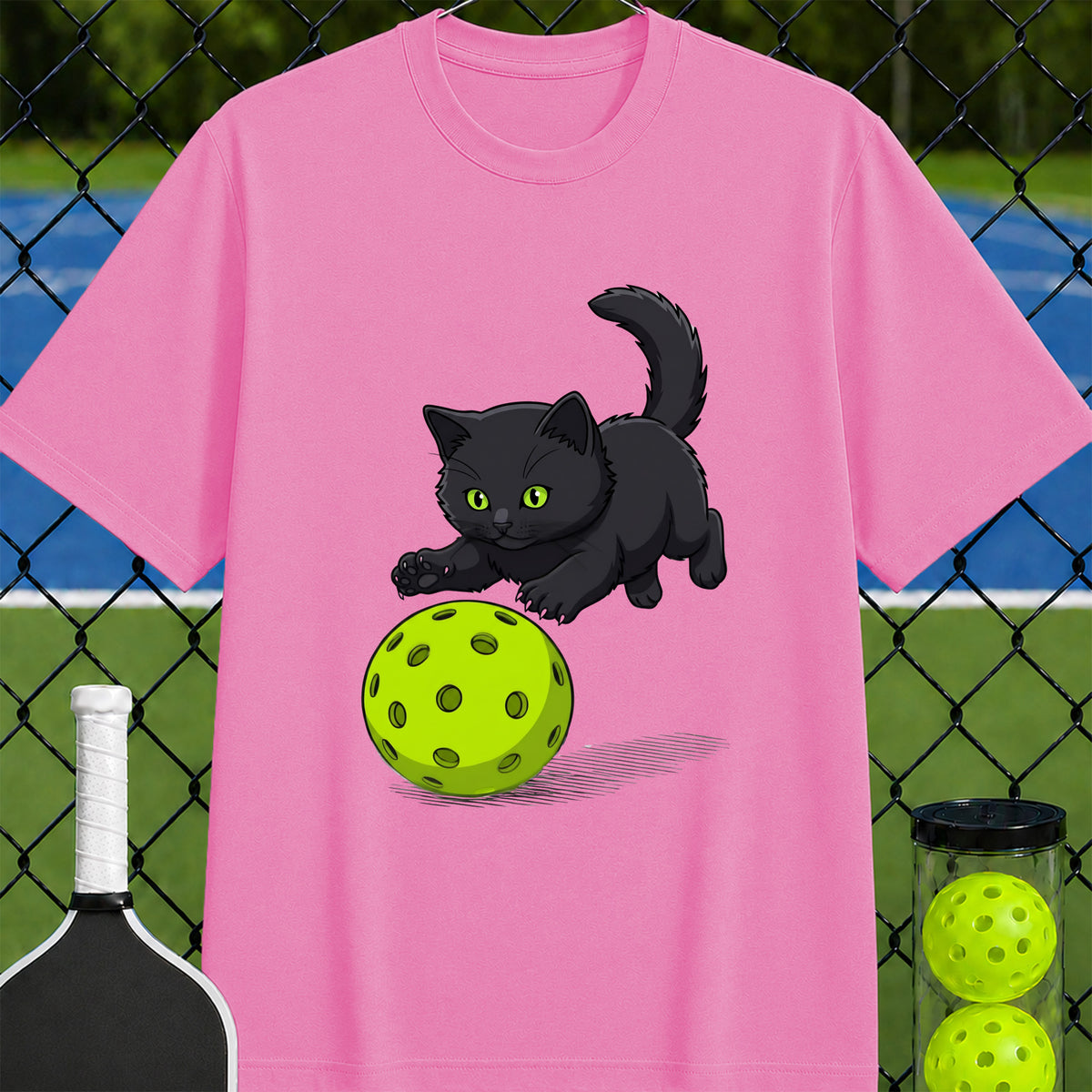 Black Cat Pickleball Pounce T-Shirt - Unisex