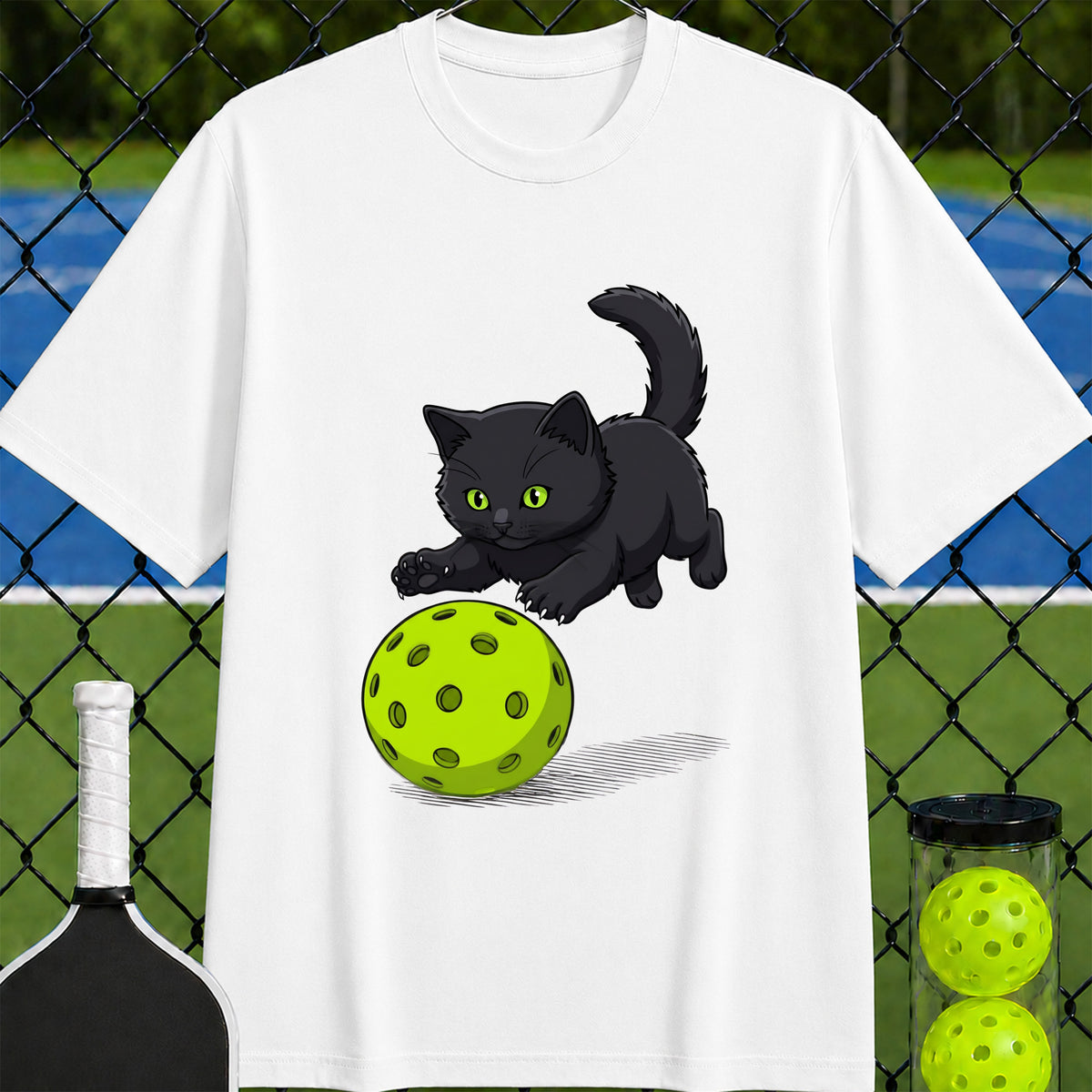 Black Cat Pickleball Pounce T-Shirt - Unisex