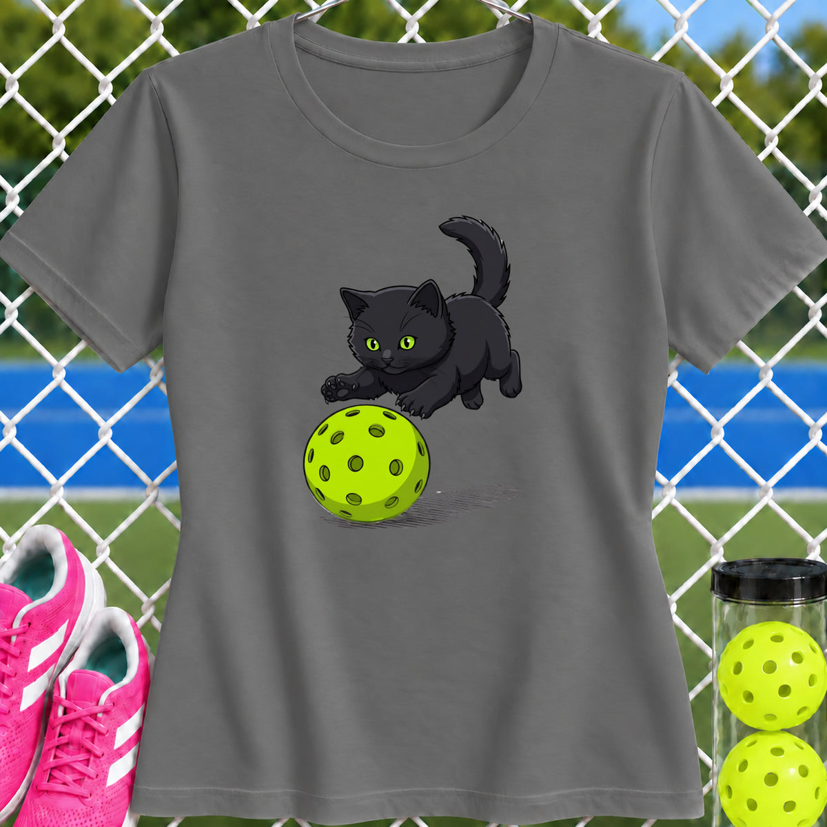 Women's Cut - Black Cat Pickleball Pounce T-Shirt