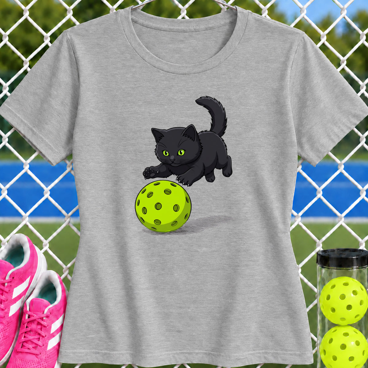 Women's Cut - Black Cat Pickleball Pounce T-Shirt