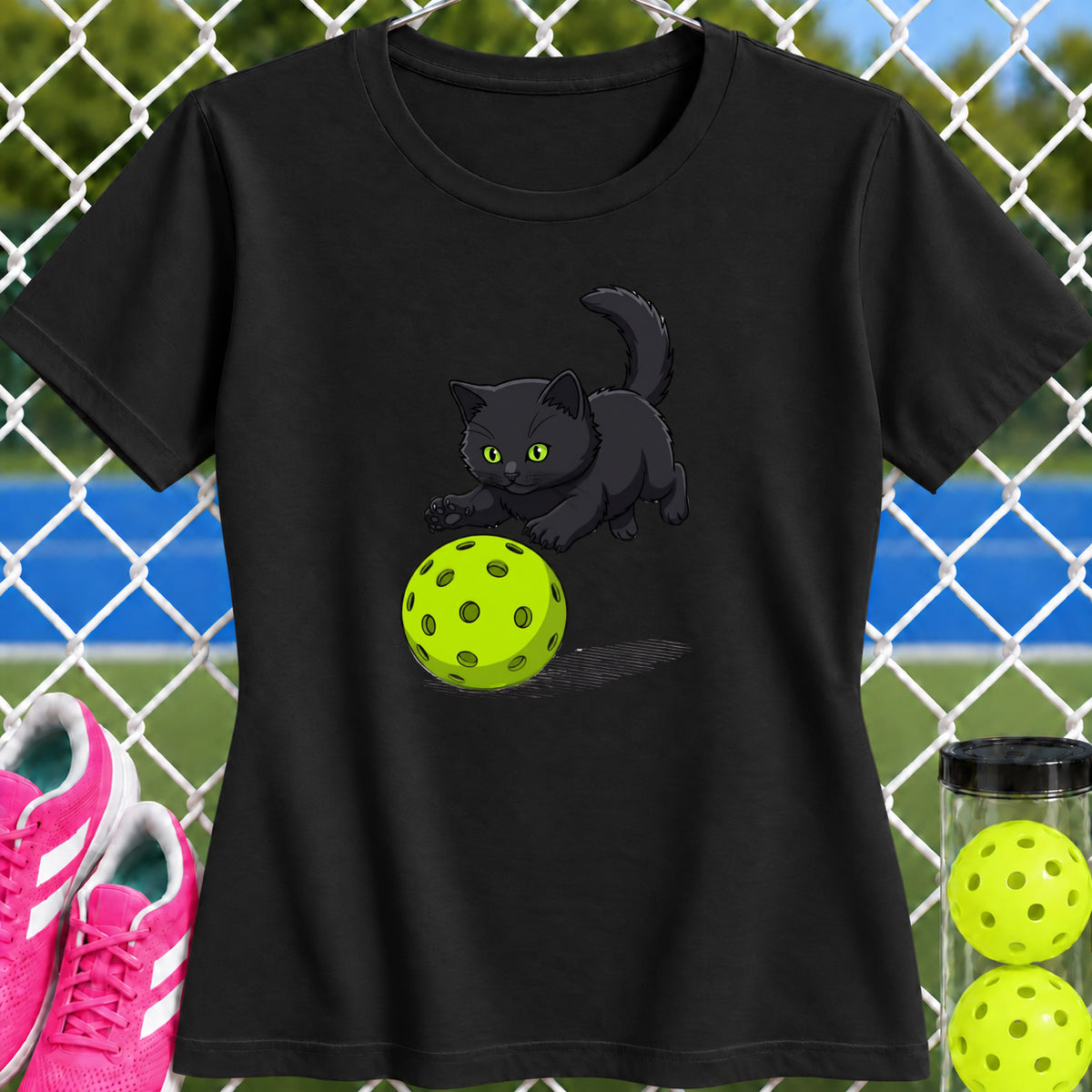 Women's Cut - Black Cat Pickleball Pounce T-Shirt