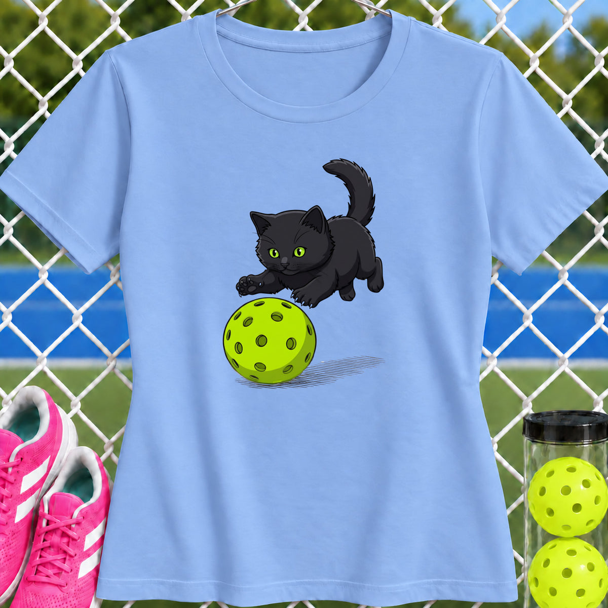 Women's Cut - Black Cat Pickleball Pounce T-Shirt