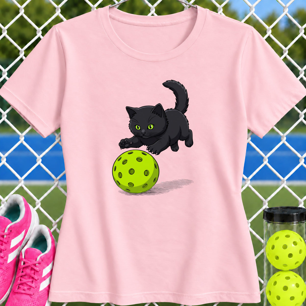 Women's Cut - Black Cat Pickleball Pounce T-Shirt