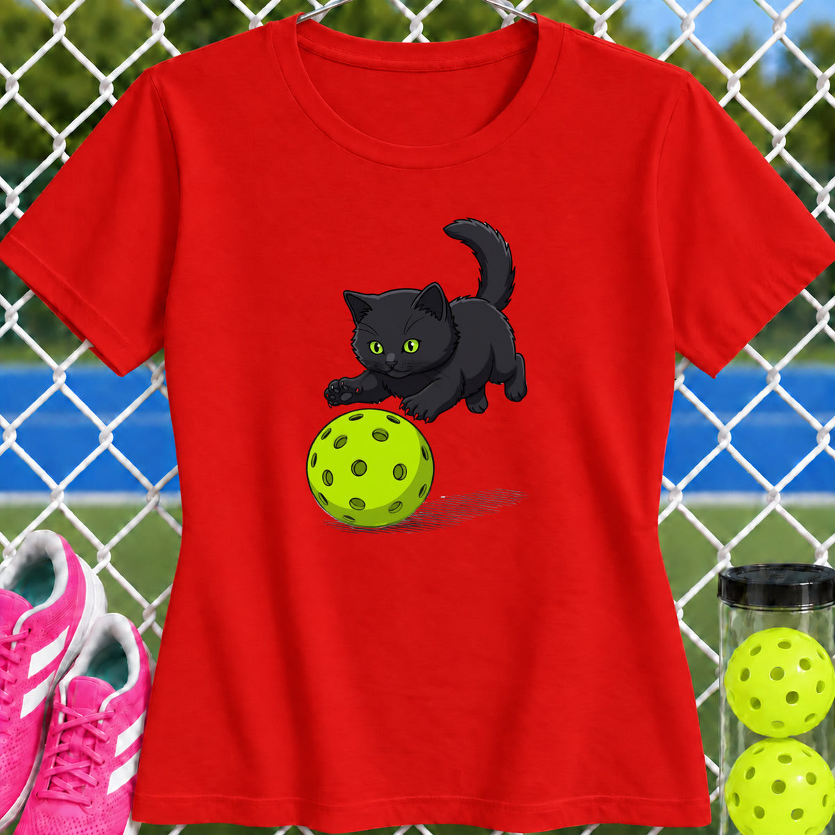 Women's Cut - Black Cat Pickleball Pounce T-Shirt