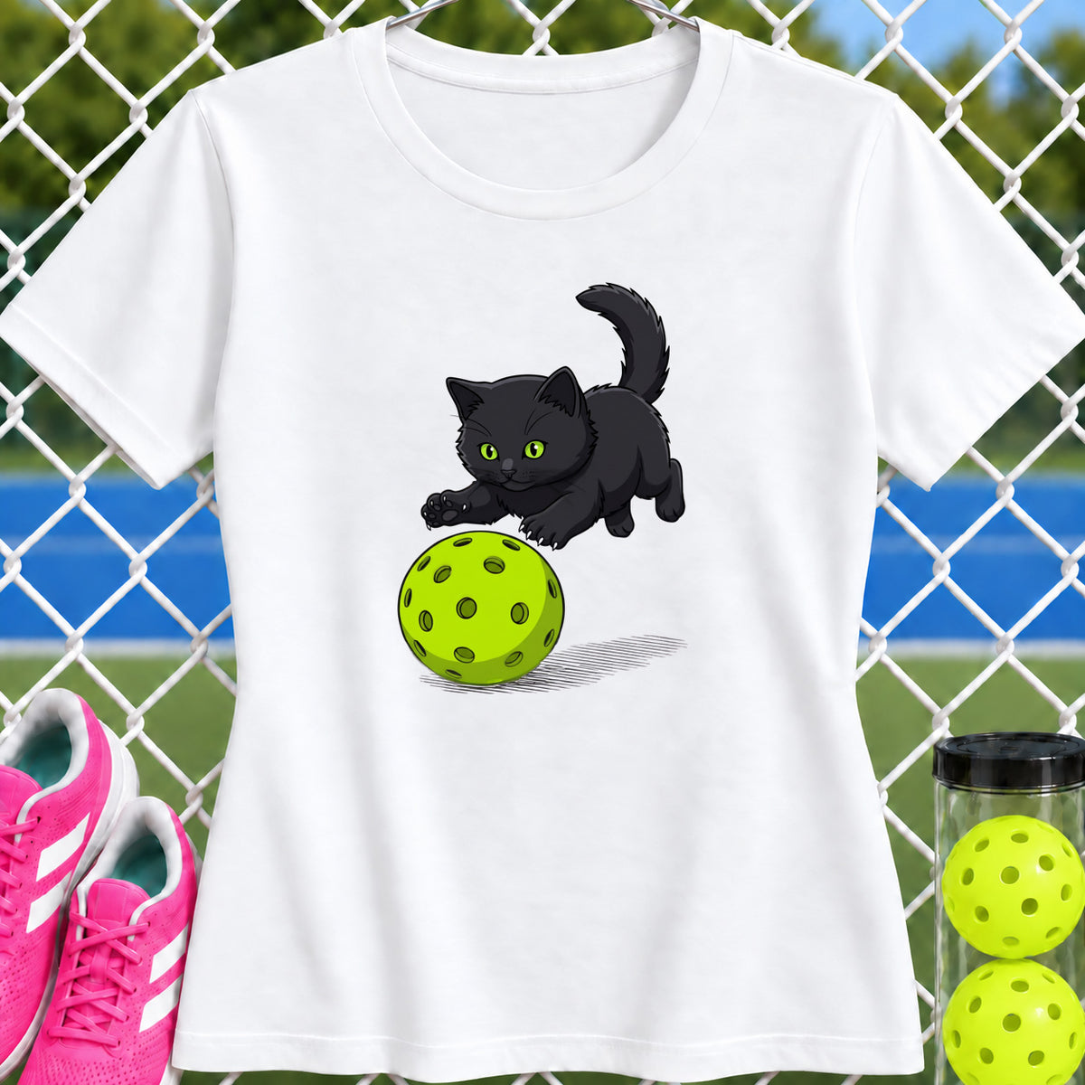 Women's Cut - Black Cat Pickleball Pounce T-Shirt