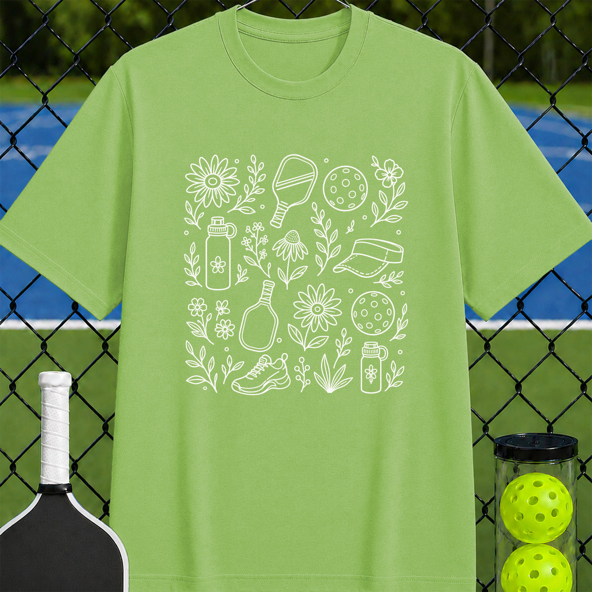 Courtside Wildflowers Line Drawing T-Shirt - Unisex