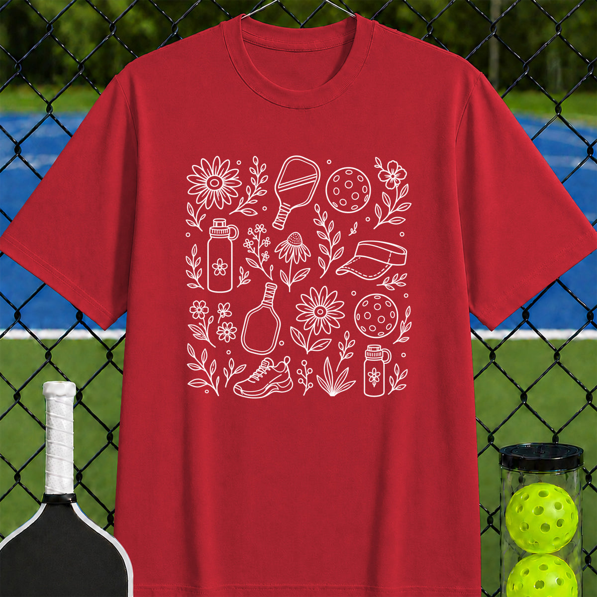 Courtside Wildflowers Line Drawing T-Shirt - Unisex