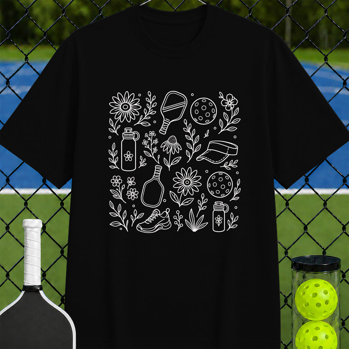 Courtside Wildflowers Line Drawing T-Shirt - Unisex