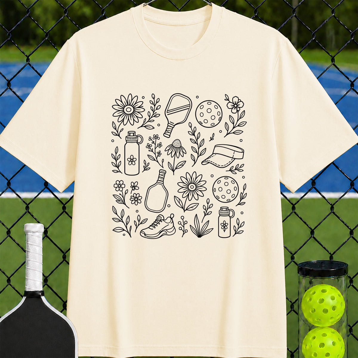 Courtside Wildflowers Line Drawing T-Shirt - Unisex