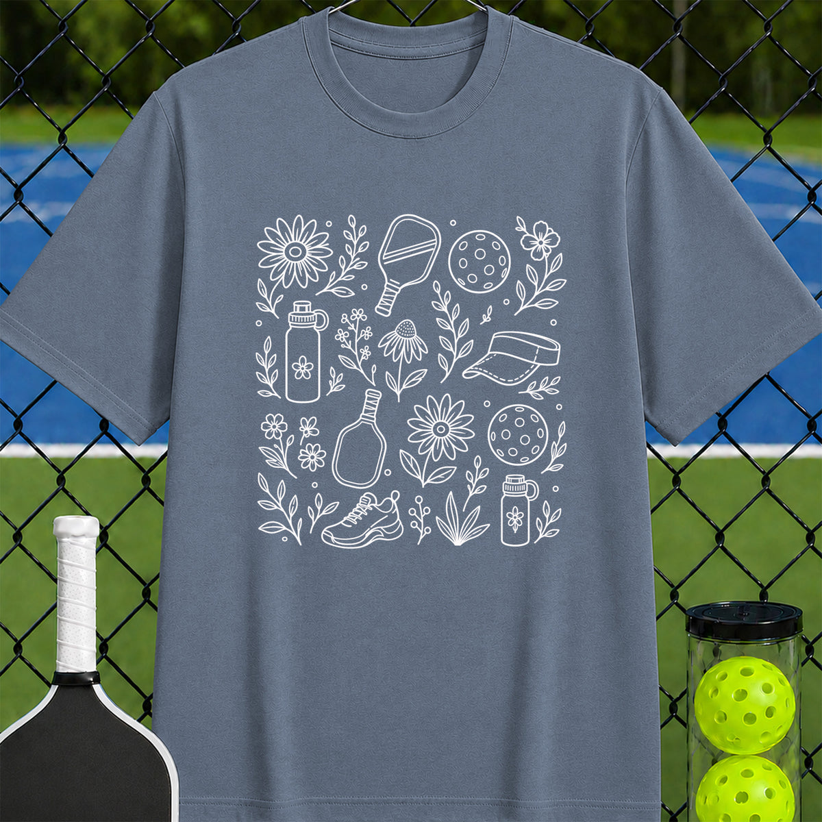 Courtside Wildflowers Line Drawing T-Shirt - Unisex