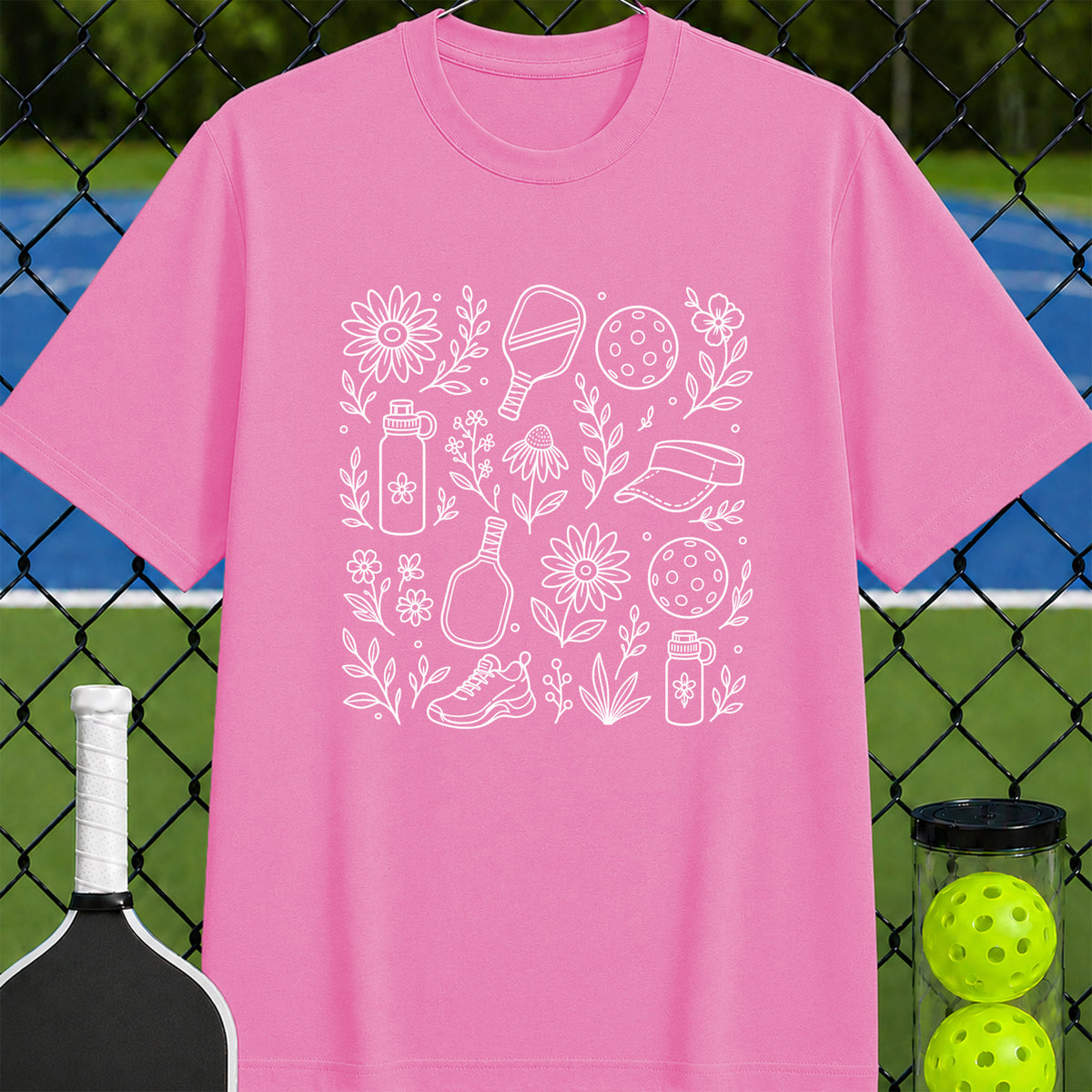 Courtside Wildflowers Line Drawing T-Shirt - Unisex