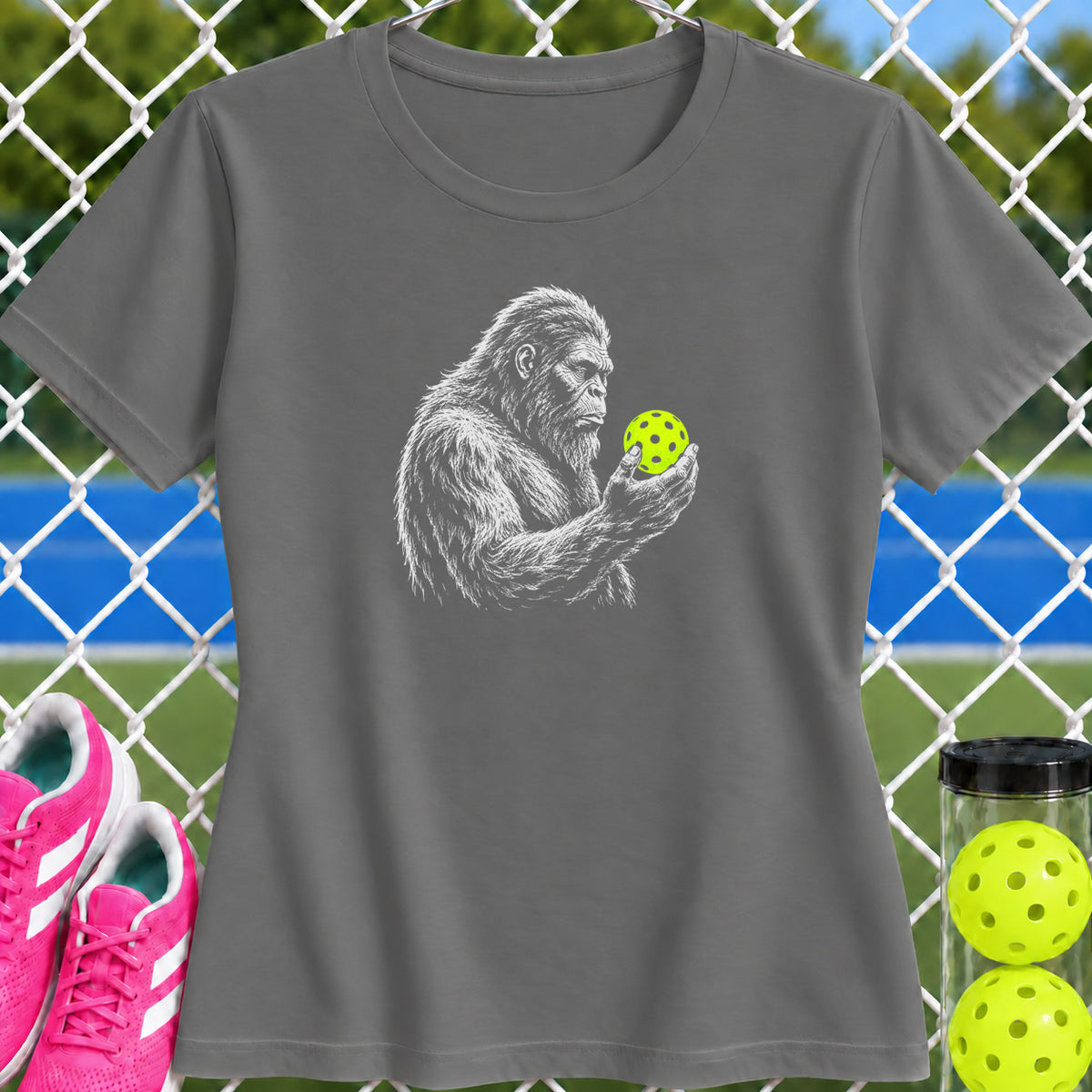 Women's Cut - Sasquatch Neon Pickleball Thinker