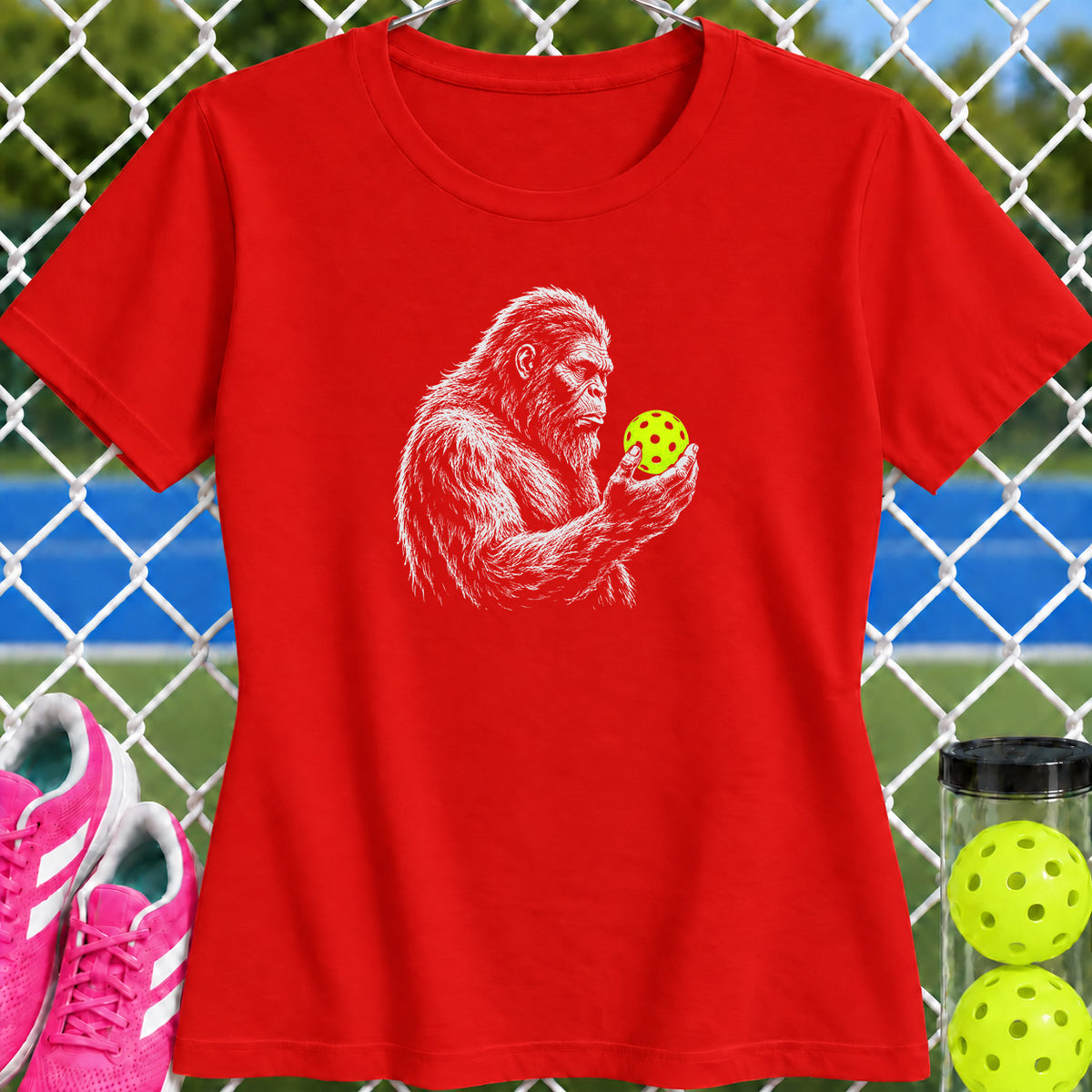 Women's Cut - Sasquatch Neon Pickleball Thinker